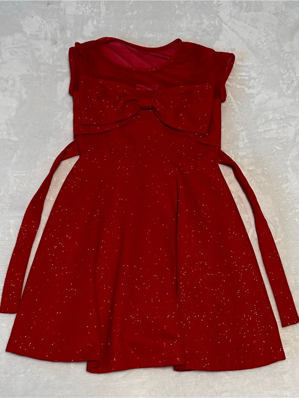 Bonnie Jean Red Sparkle Bow-Accent Party Dress